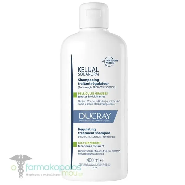 Ducray Kelual Squanorm Regulating Treatment Shampoo for Oily Dandruff, 400ml