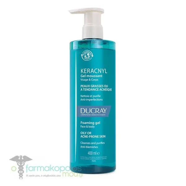 Ducray Keracnyl Foaming Gel Face & Body for Oily/Acne-Prone Skin, 400ml