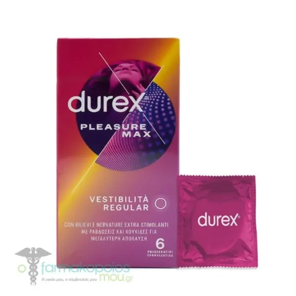 Durex Προφυλακτικά με Κουκίδες &amp; Ραβδώσεις Pleasure Μax, 6τεμ
