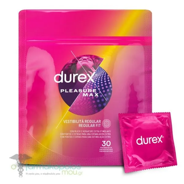 Durex Προφυλακτικά με Κουκίδες &amp; Ραβδώσεις Pleasure Max με Κανονική Εφαρμογή, 30τεμ