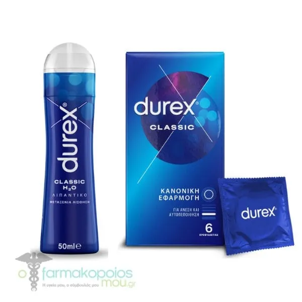 Durex Πακέτο Προσφοράς Λιπαντικό Classic H2O, 50ml &amp; Προφυλακτικά Ευκολοφόρετα Classic, 6τεμ