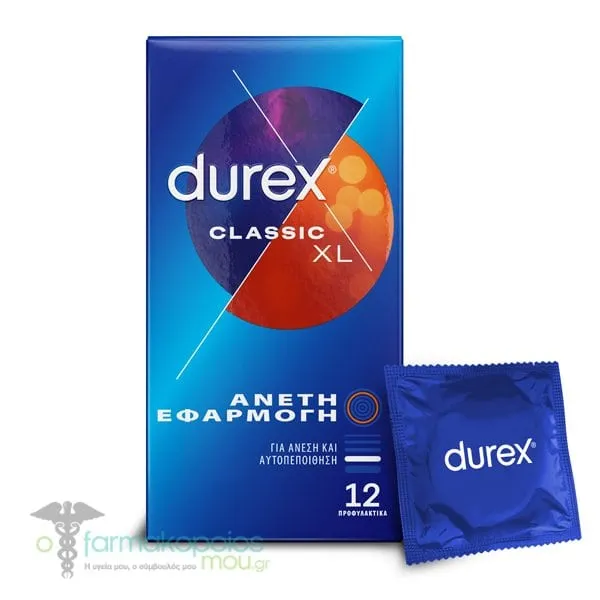 Durex Προφυλακτικά Classic Άνετη εφαρμογή XL, 12τεμ