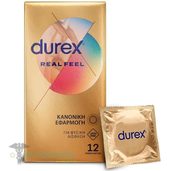 Durex Προφυλακτικά Πολύ Λεπτά Χωρίς Λάτεξ Real Feel με Κανονική Εφαρμογή, 12τεμ