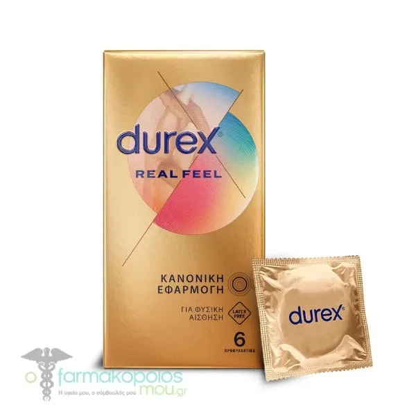 Durex Προφυλακτικά Πολύ Λεπτά Χωρίς Λάτεξ Real Feel Κανονική Εφαρμογή, 6τεμ