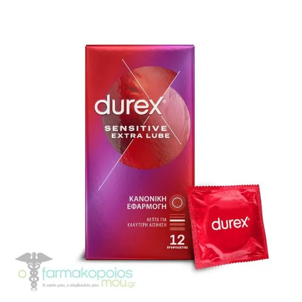 Durex Προφυλακτικά Πολύ Λεπτά Sensitive Έξτρα Λιπαντικό, 12τεμ