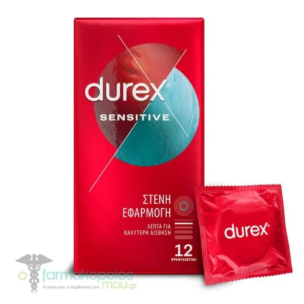 Durex Προφυλακτικά Λεπτά Sensitive με Στενή Εφαρμογή, 12τεμ