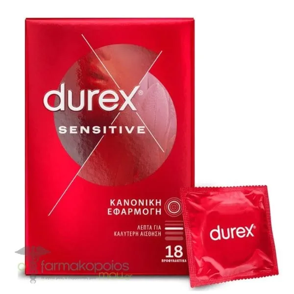 Durex Προφυλακτικά Λεπτά Sensitive με Κανονική Εφαρμογή, 18τεμ