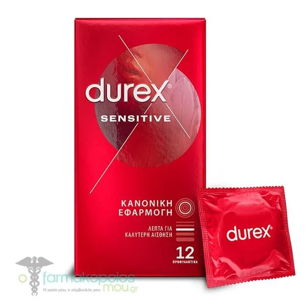 Durex Προφυλακτικά Λεπτά Sensitive για Κανονική Eφαρμογή, 12τεμ