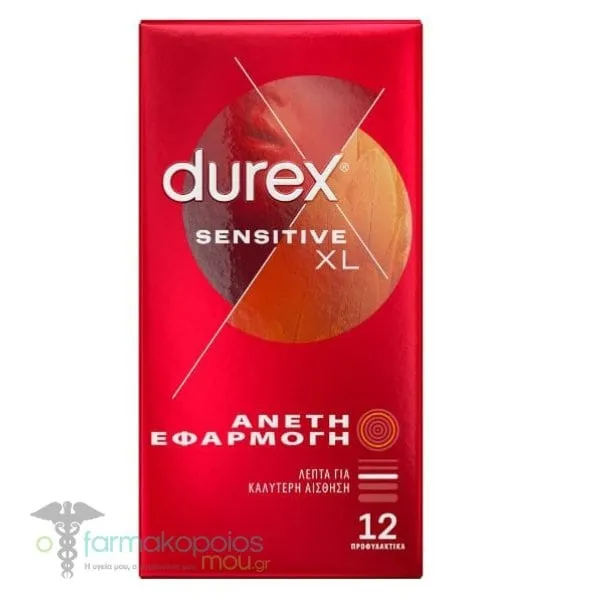 Durex Προφυλακτικά Λεπτά Sensitive XL με Άνετη Εφαρμογή, 12τεμ