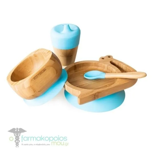 Eco Rascals Combo Bamboo Snail Section Plate, Bowl, Spoon & Cup Blue, 1set