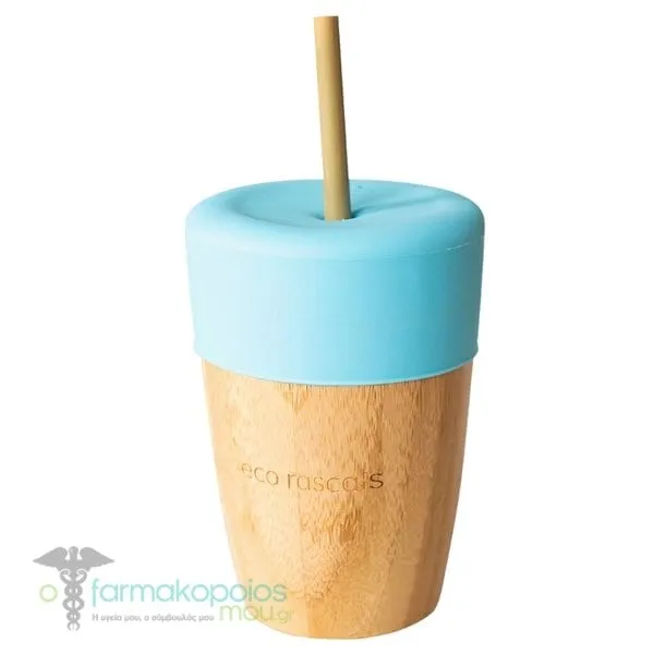 Eco Rascals Cup with Two Straws Ποτήρι Bamboo με Δύο Καλαμάκια, 210ml - BLUE