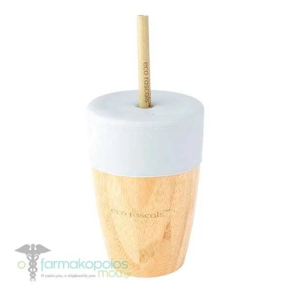 Eco Rascals Cup with Two Straws Ποτήρι Bamboo με Δύο Καλαμάκια, 210ml - GREY