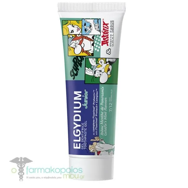Elgydium Junior Asterix Toothpaste Gel Getafix's Mint Flavour 7-12Y 1400pm, 50ml