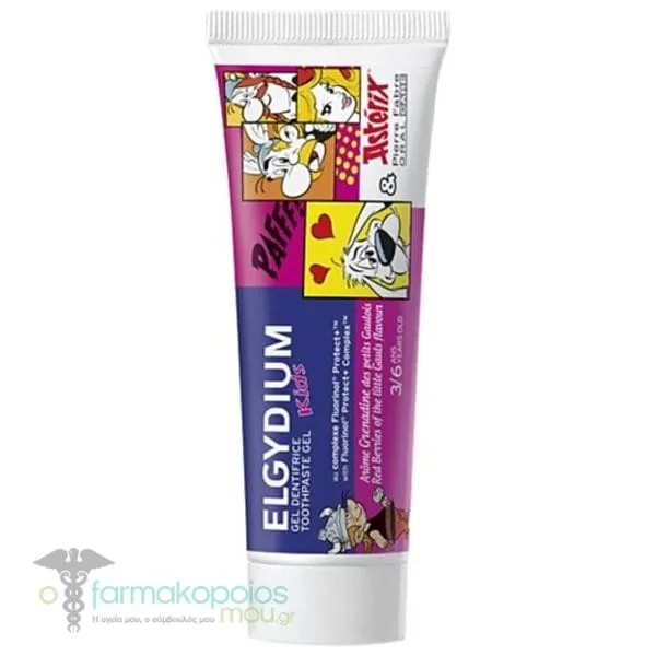 Elgydium Asterix Toothpaste Gel Kids Red Berries Flavour 3-6Y 1000ppm, 50ml