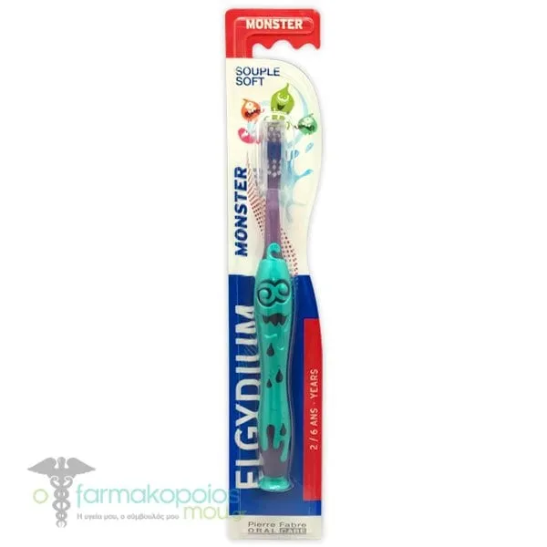 Elgydium Kids Monster Toothbrush Soft 2-6Y, 1pc - Πράσινο-Μώβ