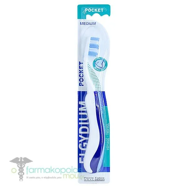 Elgydium Pocket Medium Travel Size Toothbrush, 1pc - Μπλε-Γαλάζιο