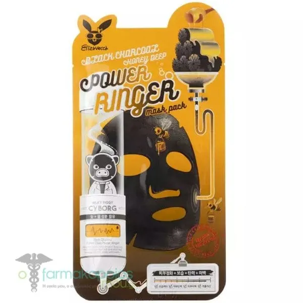 Elizavecca Black Charcoal Honey Deep Power Ringer Mask Μάσκα Προσώπου για Λάμψη, 1τεμ