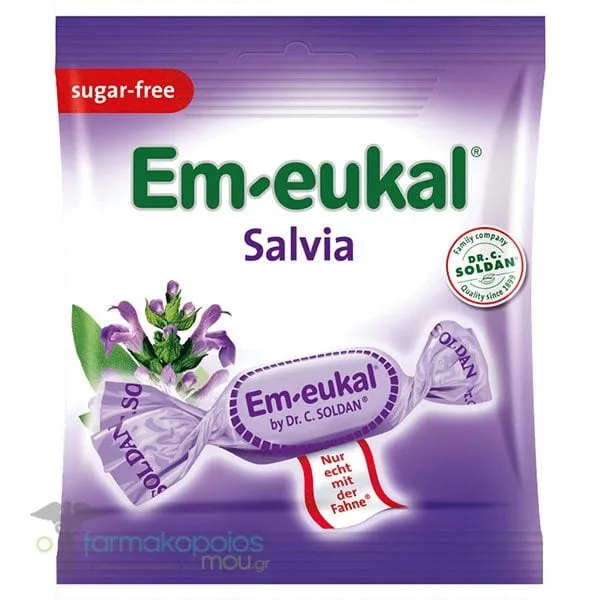 Em Eukal Φασκόμηλο Καραμέλες για τον Πονόλαιμο & τον Βήχα Χωρίς Ζάχαρη, 50g