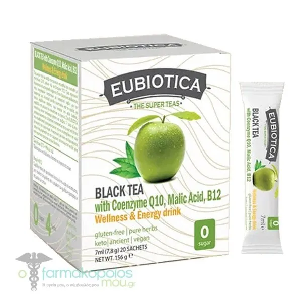 Eubiotica The Super Teas Black Tea with Coenzyme Q10, Malic Acid, B12, 20x7.8g