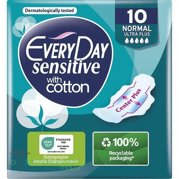 Every Day Sensitive with Cotton Normal Ultra Plus Σερβιέτες με Φτερά, 10τεμ