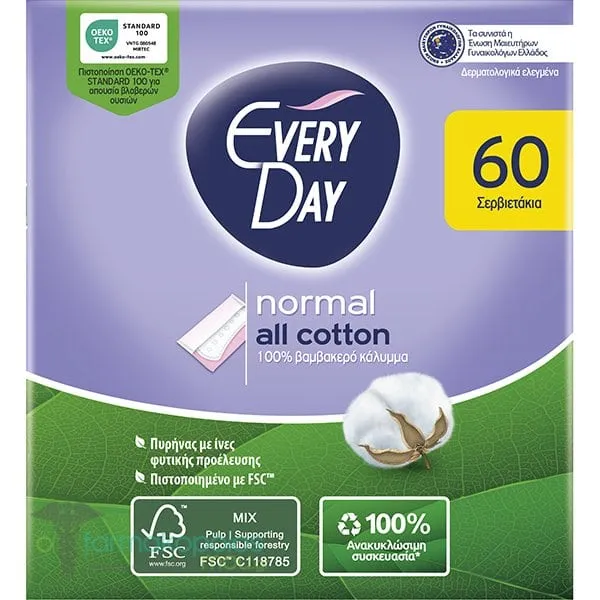 EveryDay All Cotton Normal Pantyliners, 60pcs