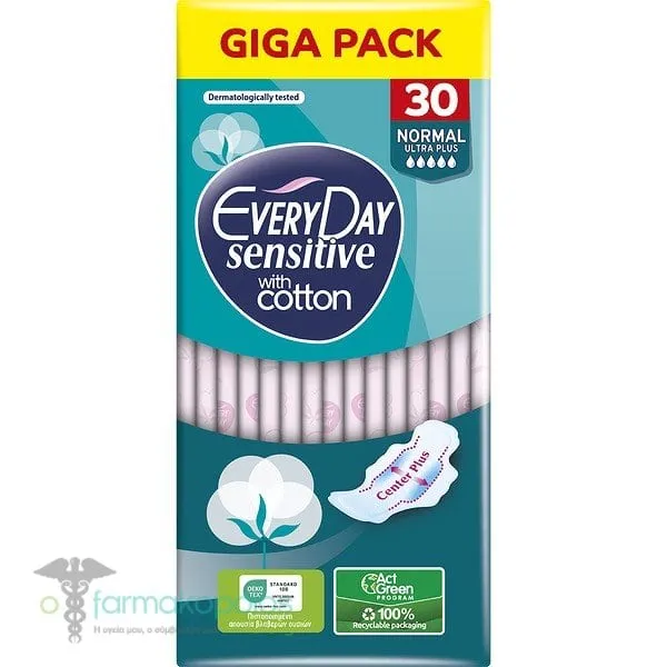 EveryDay Giga Pack Sensitive with Cotton Normal Ultra Plus Σερβιέτες με Φτερά, 30τεμ