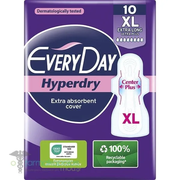 EveryDay Hyperdry Extra Long Ultra Plus Πολύ Μακριές Σερβιέτες για Μεγάλη Ροή, 10τεμ