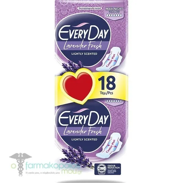 EveryDay Lavender Fresh Maxi Night Ultra Plus Σερβιέτες με Φτερά, 18τεμ
