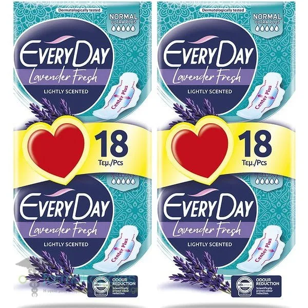 EveryDay Lavender Fresh Normal Ultra Plus Σερβιέτες με Φτερά (2x18τεμ), 36τεμ