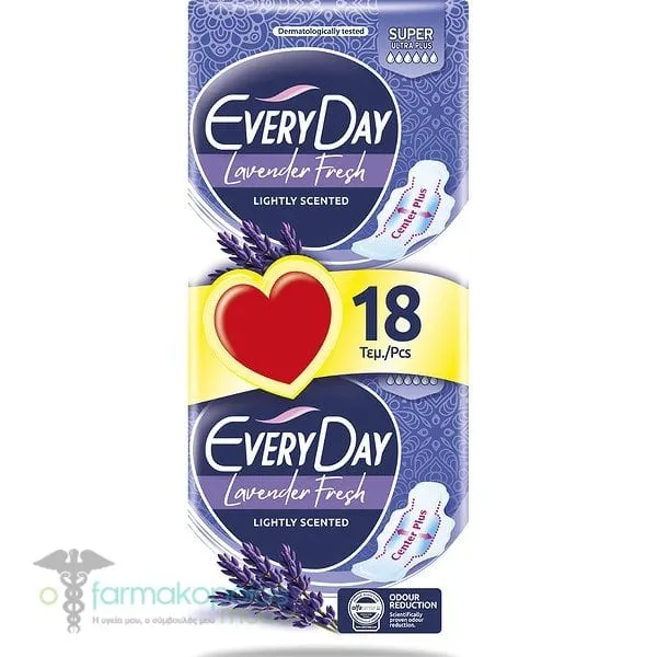 EveryDay Lavender Fresh Super Ultra Plus Σερβιέτες με Φτερά, 18τεμ