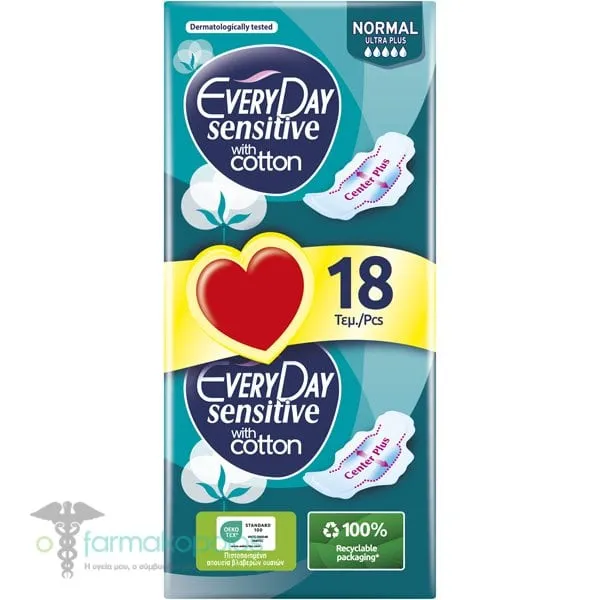 EveryDay Sensitive with Cotton Normal Ultra Plus Pads, 18pcs