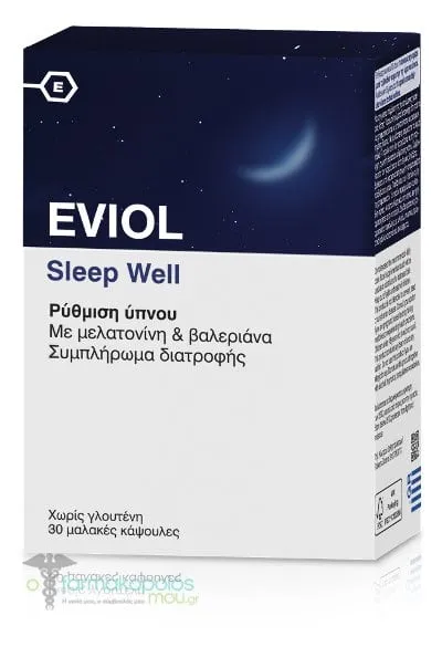 Eviol Sleep Well Φόρμουλα με βαλεριάνα &amp; μελατονίνη για την αντιμετώπιση της Αϋπνίας, 30caps