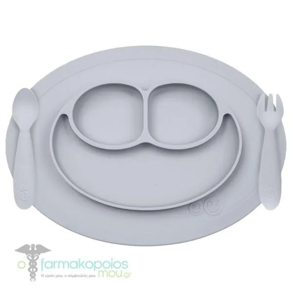 Ezpz Mini Feeding Set Mini Mat + Mini Utensils Πλήρες Εκπαιδευτικό Σετ Φαγητού 12m+, 1σετ - GREY