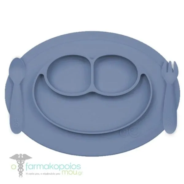 Ezpz Mini Feeding Set Mini Mat + Mini Utensils Πλήρες Εκπαιδευτικό Σετ Φαγητού 12m+, 1σετ - Indigo