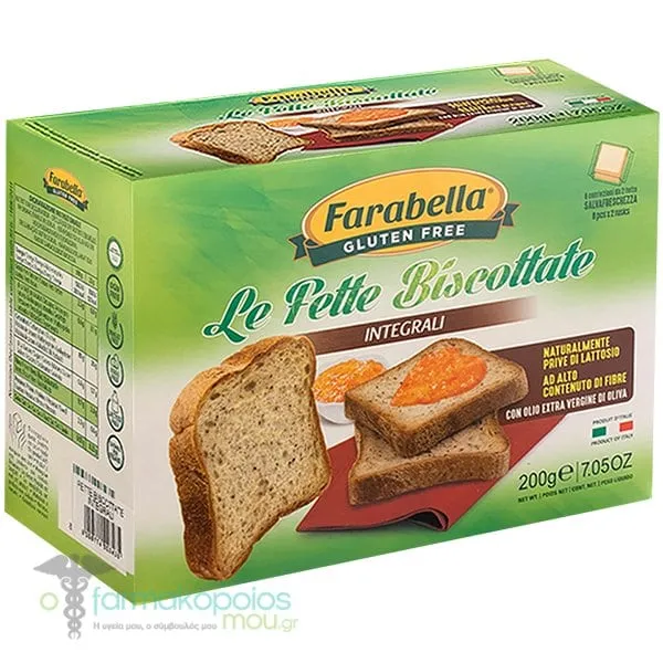 Farabella Le Fette Biscotate Integrali Wholemeal Toasties Gluten Free, 200gr