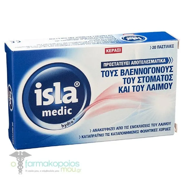 Farmasyn Isla Medic Hydro Pastilles for the Mucous Membranes of the Mouth & Throat with Cherry Flavor, 20pcs