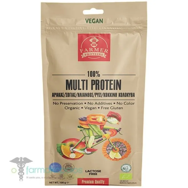 Farmer Proteins 100% Multi-Protein Isolate Vegan Βιολογική Πρωτεΐνη Xωρίς Γλουτένη, 100g