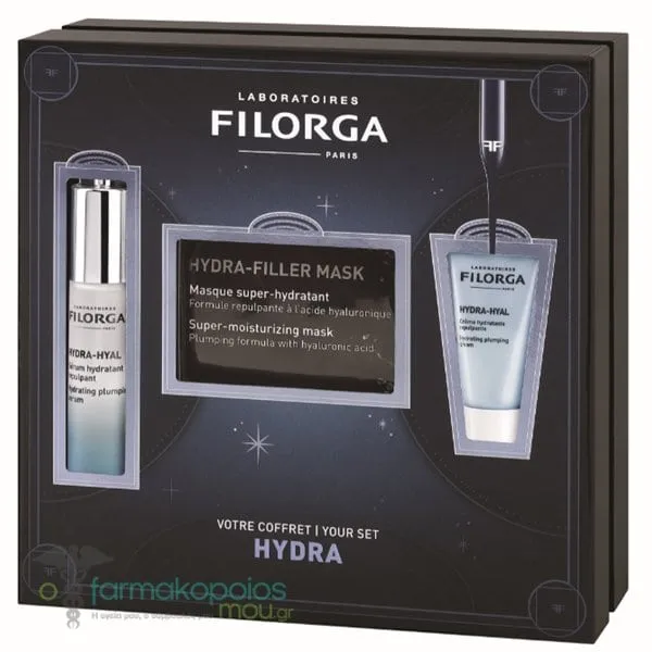 Filorga Hydra X-MAS Promo Hydra-Hyal Hydrating Plumping Serum, 15ml, Free Hydra Filler Sheet Mask, 12ml & Hydra-Hyal Hydrating Plumping Cream, 15ml, 1set