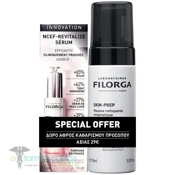 Filorga Promo με NCEF-Revitalize Serum Αντιρυτιδικός Ορός Προσώπου, 30ml & Δώρο Skin-Prep Enzymatic Cleansing Foam Αφρός Καθαρισμού Προσώπου, 150ml, 1σετ