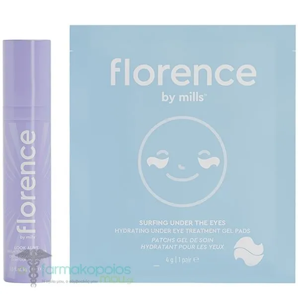Florence by Mills A Dashing Duo Look Alive Brightening Eye Cream, 15ml & Surfing Under the Eyes Gel Eye Patches, 1pair, 1set