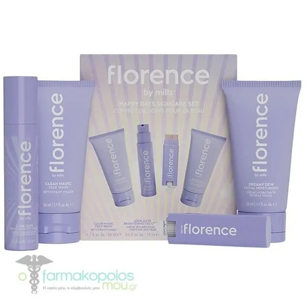 Florence by Mills Happy Day Skincare Set Look Alive Eye Cream, 15ml, Clean Magic Face Wash, 50ml, Dreamy Dew Moistutizer, 50ml & Oh Whale! Lip Balm, 1pc, 1set