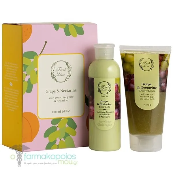 Fresh Line Spring Promo Grape &amp; Nectarine Αφρόλουτρο &amp; Scrub, 150ml &amp; Grape &amp; Nectarine Γαλάκτωμα Σώματος, 200ml, 1σετ