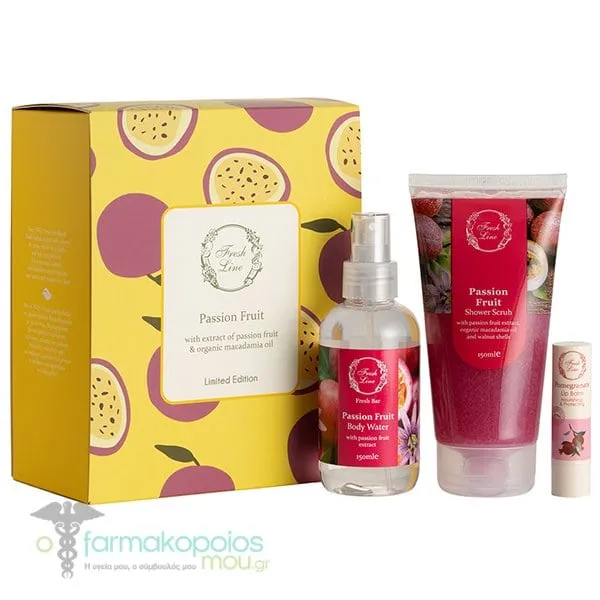 Fresh Line Spring Promo Passion Fruit Αφρόλουτρο &amp; Scrub Σώματος, 150ml, Αρωματικό Νερό Σώματος, 150ml &amp; Pomegranate Balm Χειλιών, 5.4g, 1σετ