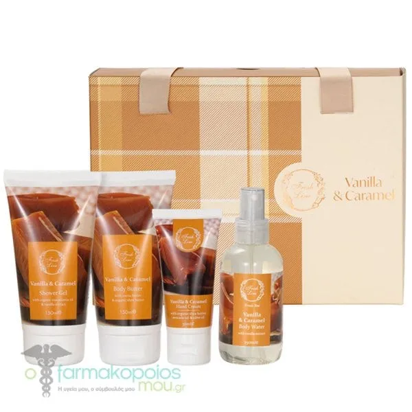 Fresh Line XMAS Promo '25 Vanilla & Caramel Shower Gel, 150ml, Body Butter, 150ml, Body Water, 150ml & Hand Cream, 50ml, 1set