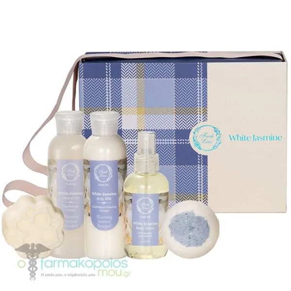 Fresh Line XMAS Promo '25 White Jasmine Scented Body Lotion, 150ml, Body Lotion, 200ml, Shower Gel, 200ml, Handmade Soap, 1pc & Fizzing Ball, 1pc, 1set