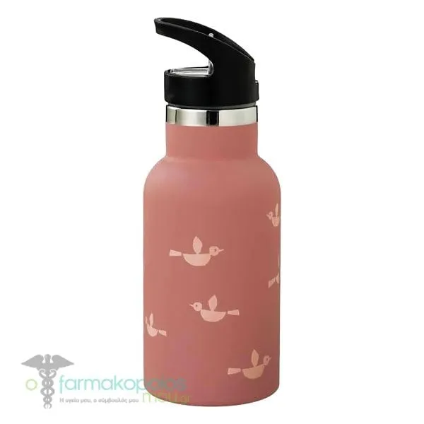 Fresk Nordic Flask Thermos Bottle with Straw & Cap, 350ml - Birds-Red