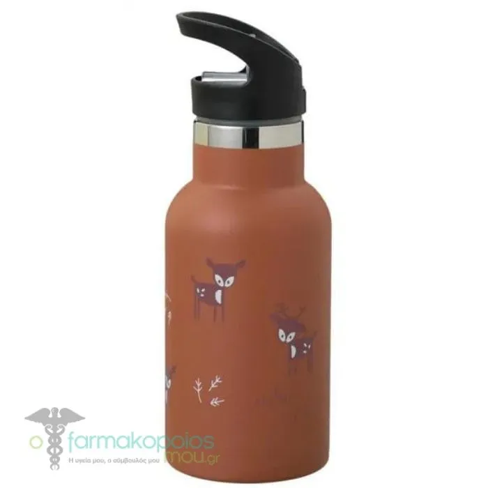 Fresk Nordic Flask Thermos Bottle with Straw & Cap, 350ml - Deer Amber Brown
