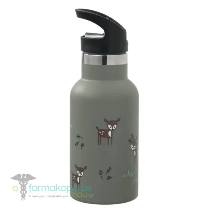 Fresk Nordic Flask Thermos Bottle with Straw & Cap, 350ml - Deer Olive
