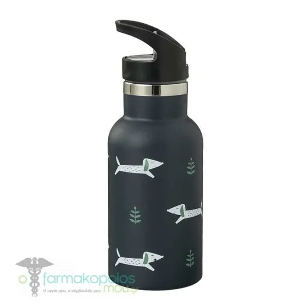 Fresk Nordic Flask Thermos Bottle with Straw & Cap, 350ml - Dogs-Black