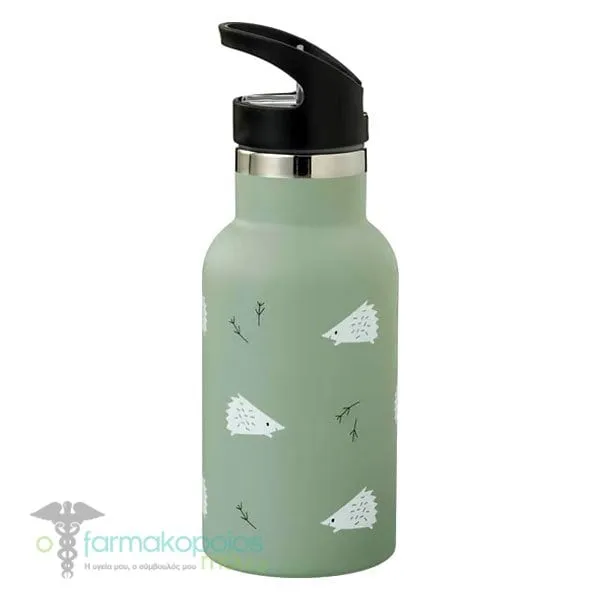 Fresk Nordic Flask Thermos Bottle with Straw & Cap, 350ml - Hedgehog-Green